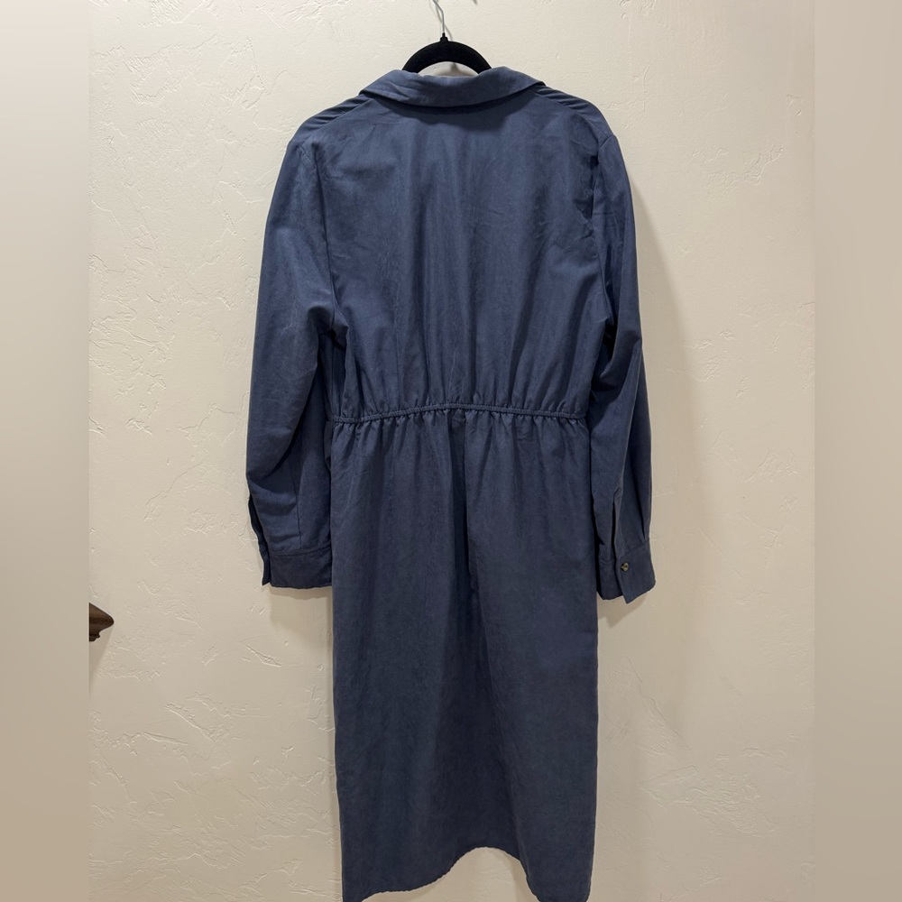 NWT Lulus Autumnal Views Dark Blue Suede Button-Up Tie-Front Midi Dress Women XL - Picture 10 of 16